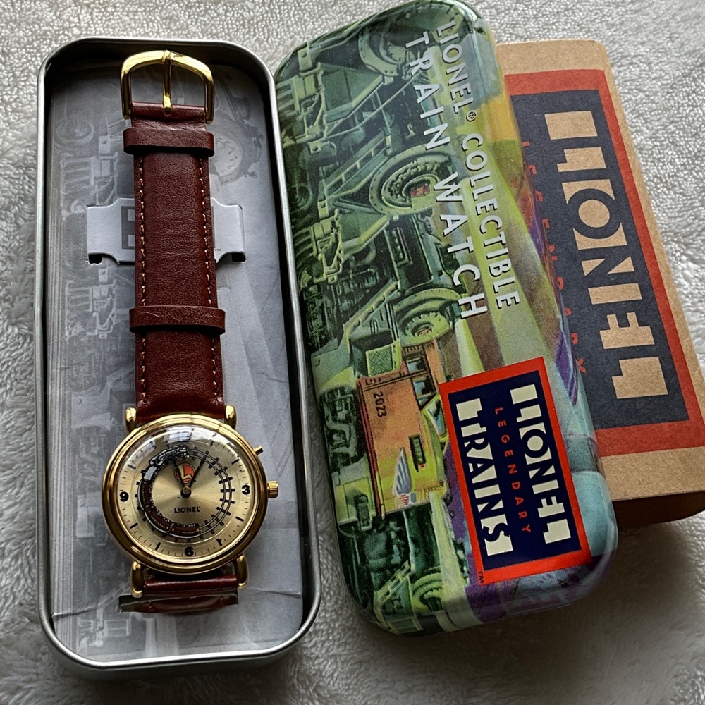 Lionel Trains Gold and Brown Leather Watch